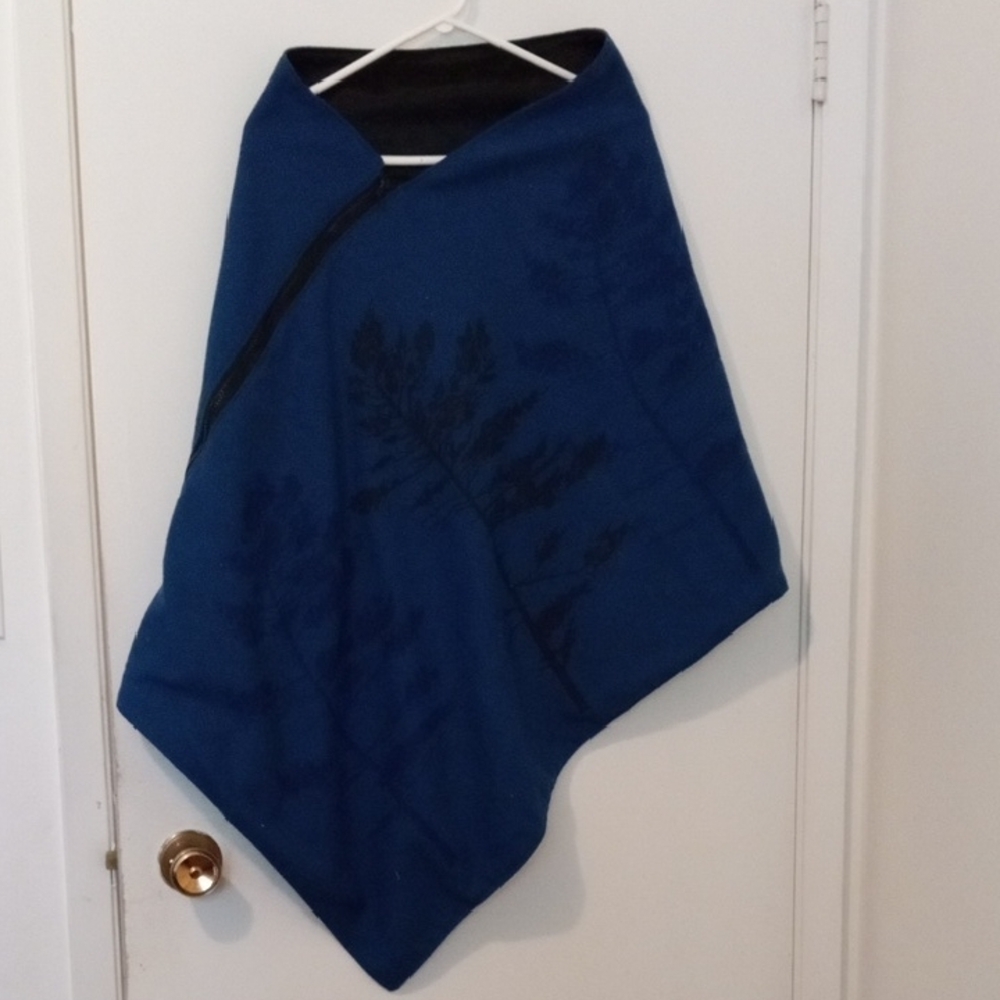Blue Asymmetrical Wrap Midi Cape